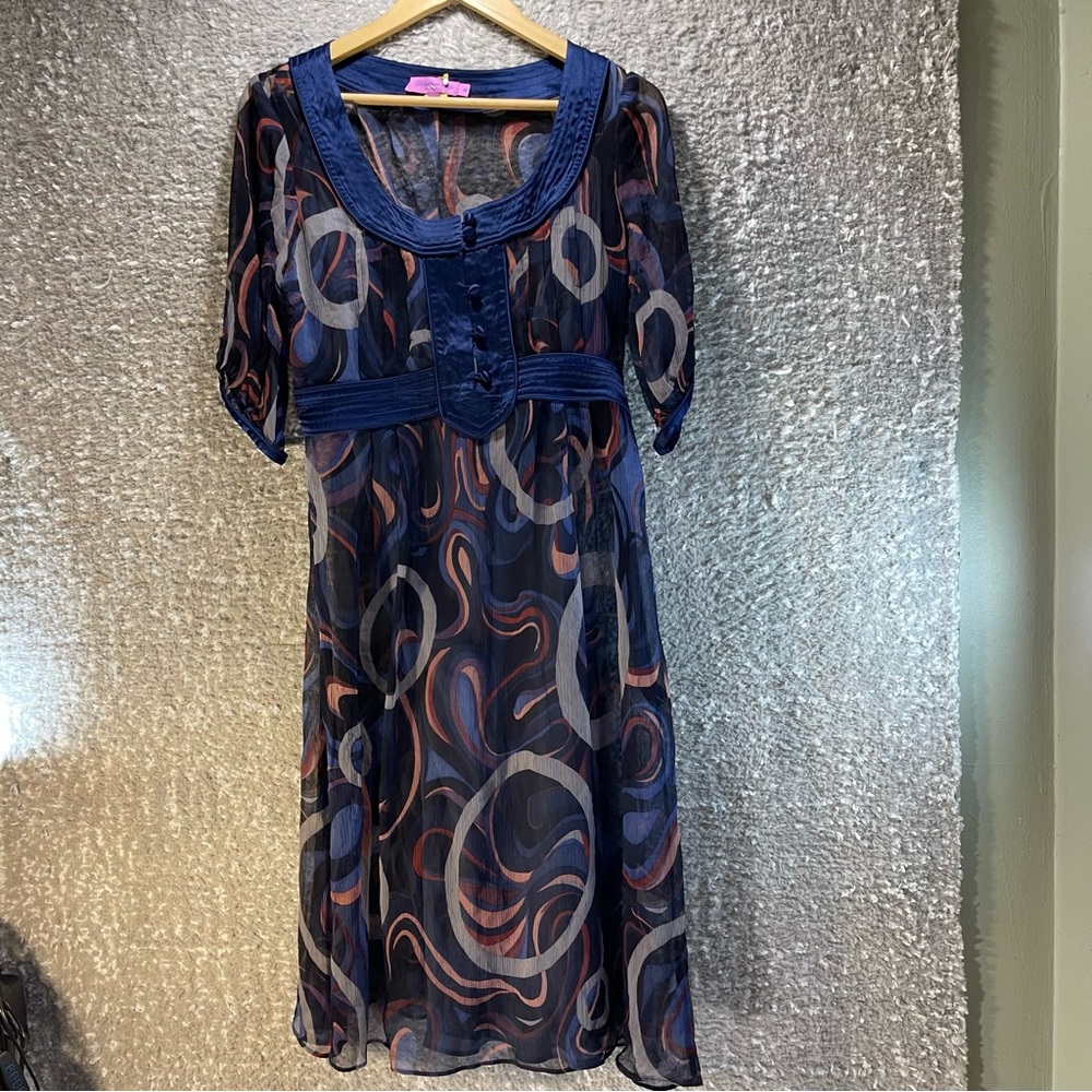Calypso Christiane Celle Sheer Silk Swirl Print Dress Medium Lined